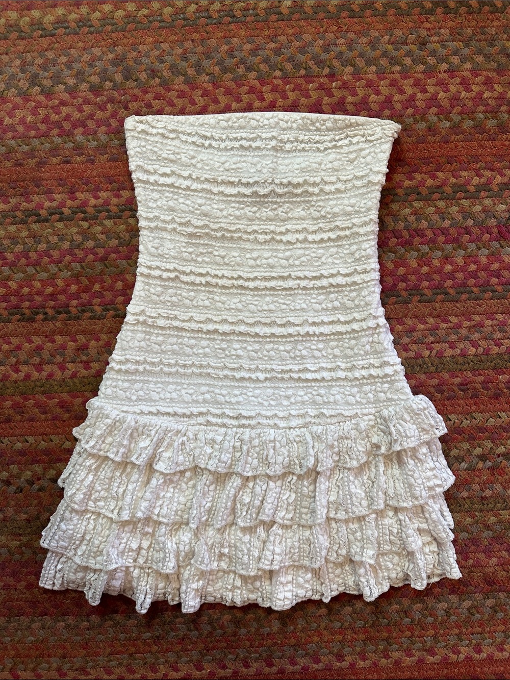 COTTON CANDY LA Strapless WHITE LACE Ruffled Mini Dress